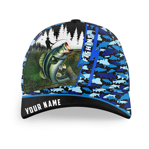 Largemouth Bass fishing blue camo Custom fishing hat Unisex Fishing Baseball Angler fishing hat cap NQS6696