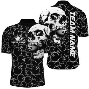 Black Bowling camo white Skull bowling shirt for Men custom bowling team jersey, gifts for bowlers NQS9014