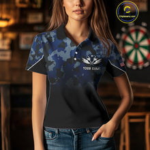 Load image into Gallery viewer, Black and Blue Camo Women Darts Shirts Custom American Flag patriotic Team Darts Jersey NQS11120