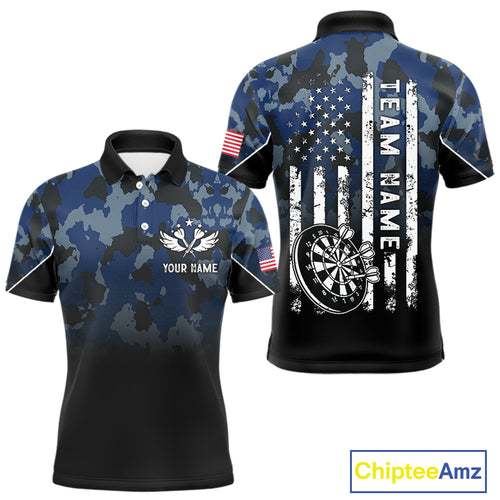 Black and Blue Camo Men Darts Shirts Custom American Flag patriotic Team Darts Jersey NQS11120