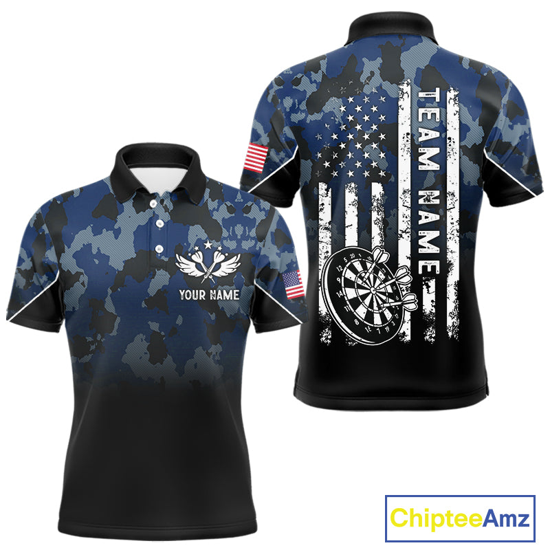 Black and Blue Camo Men Darts Shirts Custom American Flag patriotic Team Darts Jersey NQS11120