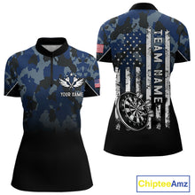 Load image into Gallery viewer, Black and Blue Camo Women Darts Shirts Custom American Flag patriotic Team Darts Jersey NQS11120