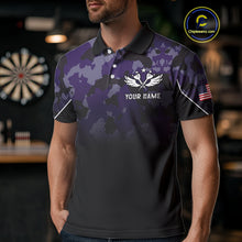 Load image into Gallery viewer, Black and Purple Camo Men Darts Shirts Custom American Flag patriotic Team Darts Jersey NQS11121