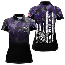 Load image into Gallery viewer, Black and Purple Camo Women Darts Shirts Custom American Flag patriotic Team Darts Jersey NQS11121