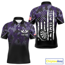 Load image into Gallery viewer, Black and Purple Camo Men Darts Shirts Custom American Flag patriotic Team Darts Jersey NQS11121