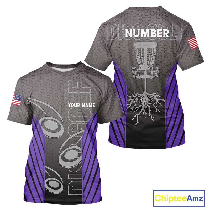 Disc golf T-Shirt custom name, number camo disc golf jersey, disc golf apparel | Purple NQS11124