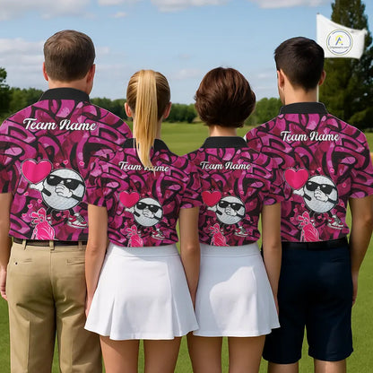 Funny Golf ball heart pink graffiti pattern Valentine Golf polo shirt for men Custom Couple Outfits NQS11323