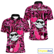 Load image into Gallery viewer, Funny Golf ball heart pink graffiti pattern Custom Valentine matching golf polo shirts for couples NQS11323