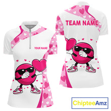 Load image into Gallery viewer, Personalized funny bowling ball pink heart pattern white Women bowling shirts, Valentine bowling gift NQS11325