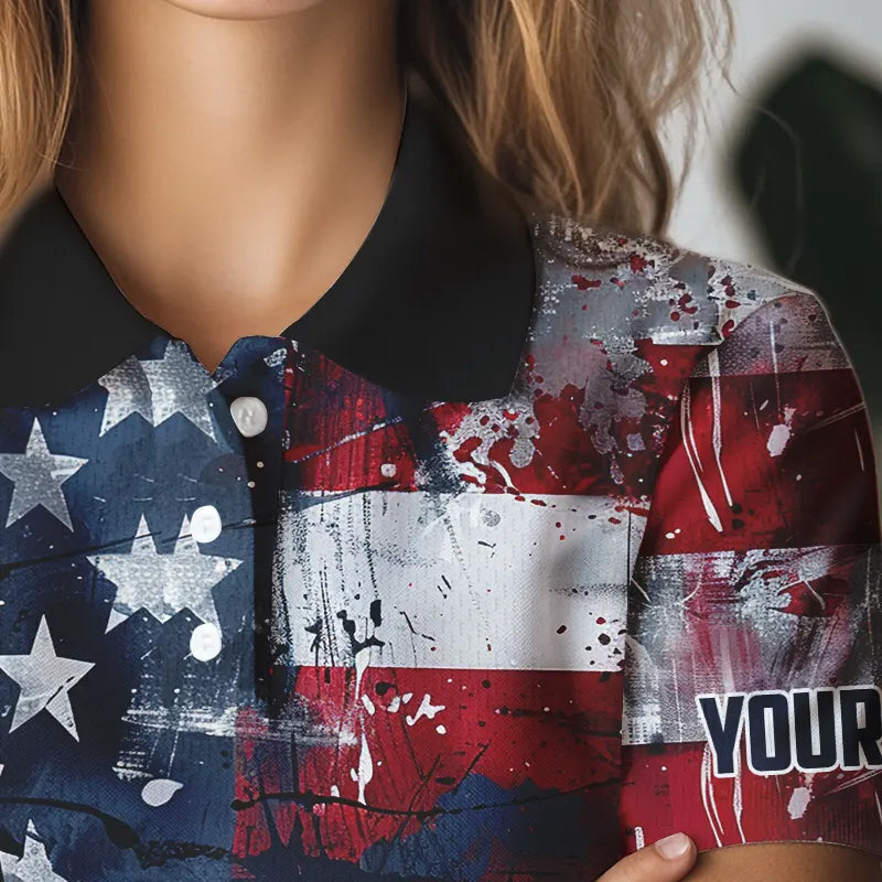 Personalized Polo golf shirts for Women custom grunge American Flag patriotic Ladies golf wears NQS9433