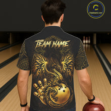 Load image into Gallery viewer, Custom Black And Gold tribal Dragon Bowling Hawaiian Shirt, Dragon Bowling Team Shirts Uniform NQS11534