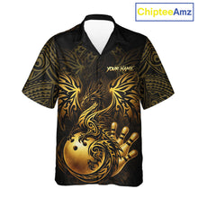 Load image into Gallery viewer, Custom Black And Gold tribal Dragon Bowling Hawaiian Shirt, Dragon Bowling Team Shirts Uniform NQS11534