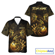 Load image into Gallery viewer, Custom Black And Gold tribal Dragon Bowling Hawaiian Shirt, Dragon Bowling Team Shirts Uniform NQS11534