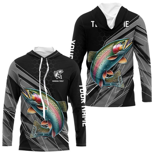 Personalized Black camo Rainbow Trout Fishing Jerseys, Trout Long Sleeve Fishing Tournament Shirts NQS9751