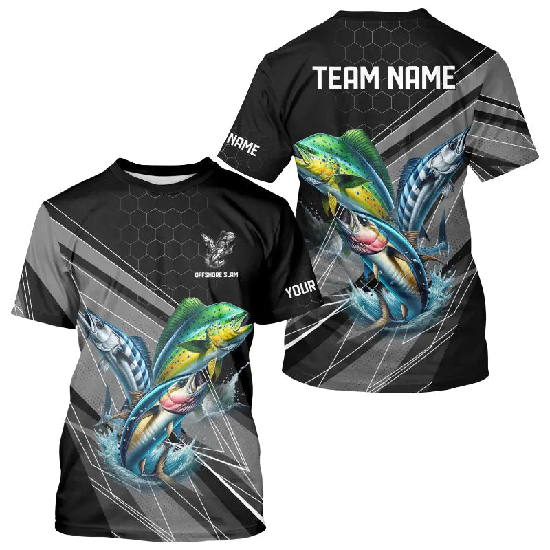 Personalized Black camo Mahi-mahi, Wahoo, Tuna Offshore slam Fishing Jerseys Long Sleeve Fishing Shirt NQS9752