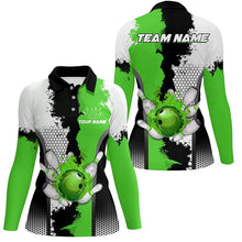 Load image into Gallery viewer, Black white bowling fire league jerseys custom Bowling polo, quarter zip shirts for Women | Green NQS7668