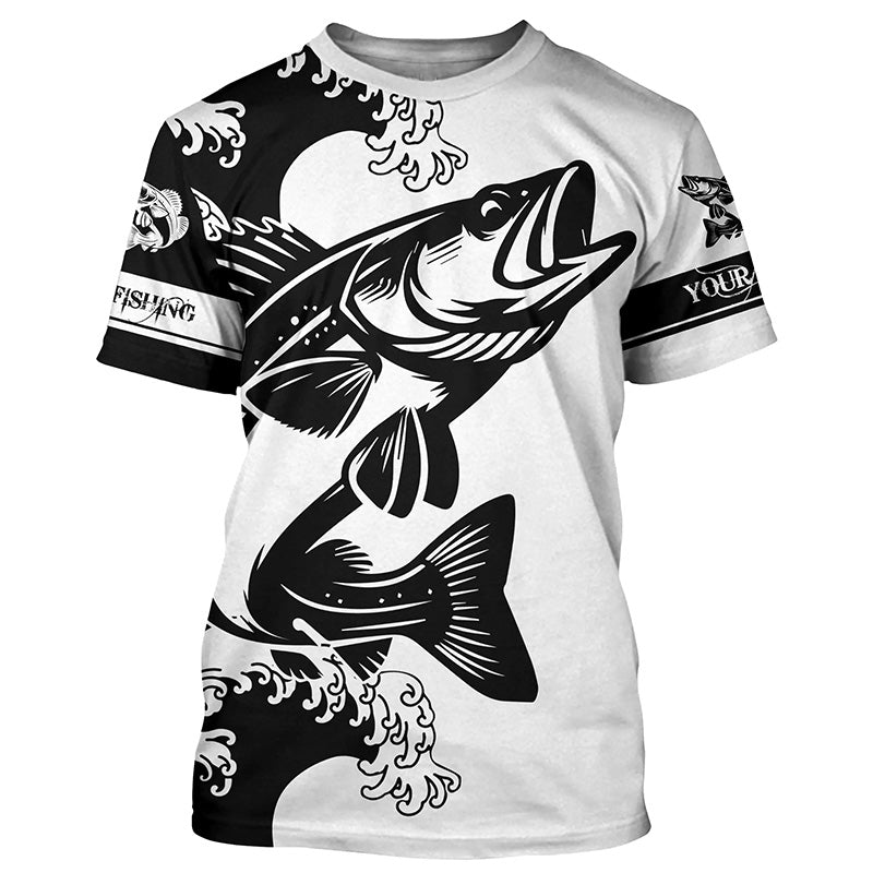 Personalized Walleye fishing tattoo jerseys, Walleye Long Sleeve Fishing tournament shirts | Black NQS3824