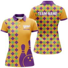 Load image into Gallery viewer, Orange Purple Argyle pattern Halloween custom bowling shirts for Women, Bowling Team League Jerseys NQS8552
