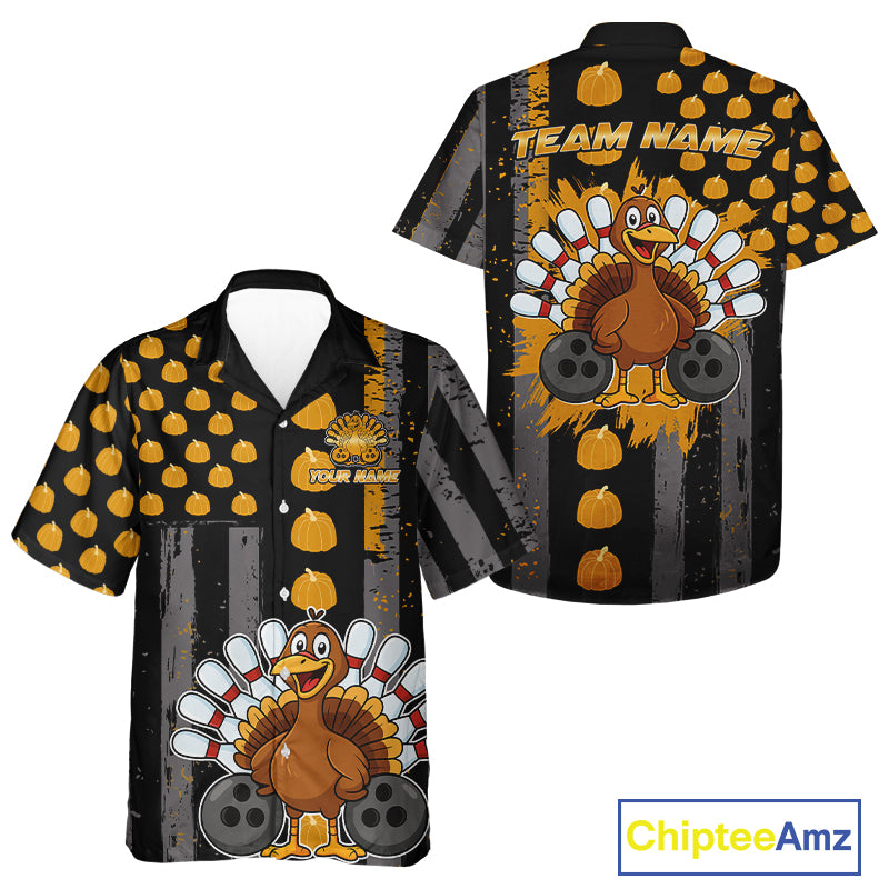 Funny Bowling Hawaiian Shirt Pumpkin American Flag Turkey Thanksgiving Custom team turkey bowl shirts NQS10943