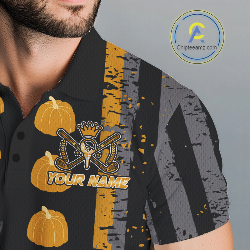 Funny Golf Polo Shirts For Men Custom Pumpkin American Flag Turkey Thanksgiving golf shirt NQS10944