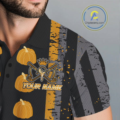 Funny Golf Polo Shirts For Men Custom Pumpkin American Flag Turkey Thanksgiving golf shirt NQS10944