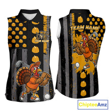 Load image into Gallery viewer, Funny Women Sleeveless Golf Polo Shirt Custom Pumpkin American Flag Turkey Thanksgiving golf shirt NQS10944