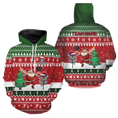 Funny ugly Christmas Santa Disc Golf Hoodies Custom Team Name Disc Golf Hoodie Xmas Outfit NQS9028