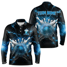 Load image into Gallery viewer, Blue Lightning thunder Bowling shirts for men Custom team bowling jerseys, gifts for bowler NQS9269