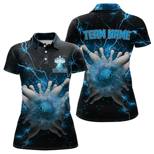 Blue Lightning thunder Bowling shirts for Women Custom team bowling jerseys, gifts for bowler NQS9269