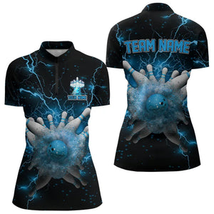 Blue Lightning thunder Bowling shirts for Women Custom team bowling jerseys, gifts for bowler NQS9269