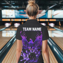 Load image into Gallery viewer, Black and Purple Eagle bowling jerseys Polo, Quarter Zip Shirt for Women Custom Bowling Team shirts NQS9437