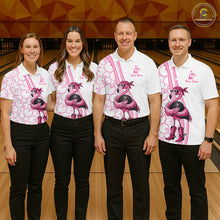 Load image into Gallery viewer, Funny Cute Pink Flamingo Custom White &amp; Pink Bowling Shirts For Ladies, Flamingo Bowling Team Outfits NQS11544