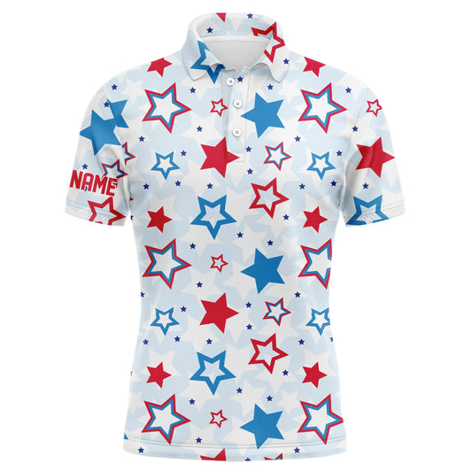 Mens golf polo shirts custom Red, white and blue stars pattern golf attire for men, unique golf gifts NQS7928