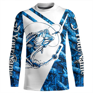 Largemouth Bass Fishing blue camo UV protection Custom name long sleeves fishing shirts NQS900