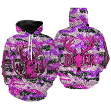 Load image into Gallery viewer, Pink glitter camo hunting Customize Name 3D All Over Printed Shirts, Deer hunting shirts for women NQS1051