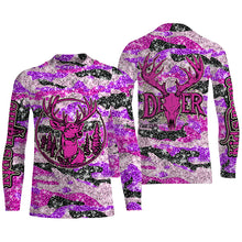 Load image into Gallery viewer, Pink glitter camo hunting Customize Name 3D All Over Printed Shirts, Deer hunting shirts for women NQS1051