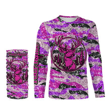 Load image into Gallery viewer, Pink glitter camo hunting Customize Name 3D All Over Printed Shirts, Deer hunting shirts for women NQS1051