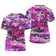 Load image into Gallery viewer, Pink glitter camo hunting Customize Name 3D All Over Printed Shirts, Deer hunting shirts for women NQS1051