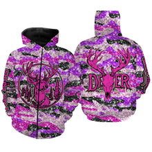 Load image into Gallery viewer, Pink glitter camo hunting Customize Name 3D All Over Printed Shirts, Deer hunting shirts for women NQS1051