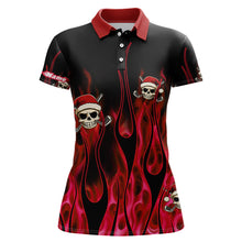 Load image into Gallery viewer, Black and Red Flame Womens golf polo Shirts custom Red Fire Santa Skull Christmas golf apparel NQS9041