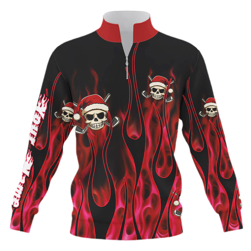 Black and Red Flame Quarter zip golf sweatshirt custom Red Fire Santa Skull Christmas golf sweater NQS9041