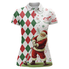 Load image into Gallery viewer, Christmas Santa golfer Womens golf polo Shirts custom red, white, green argyle pattern Xmas golf gifts NQS9050