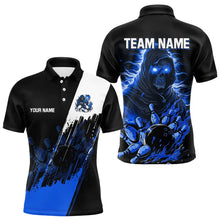 Load image into Gallery viewer, Black and Blue Skull reaper bowling jerseys Polo, 1/4 Zip Shirt for Men Custom Bowling Team shirts NQS9278