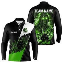 Load image into Gallery viewer, Black and Green Skull reaper bowling jerseys Polo, 1/4 Zip Shirt for Men Custom Bowling Team shirts NQS9279