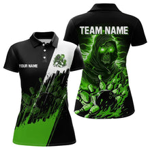 Load image into Gallery viewer, Black and Green Skull reaper bowling jerseys Polo, 1/4 Zip Shirt for Women Custom Bowling Team shirts NQS9279