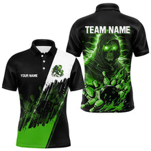 Load image into Gallery viewer, Black and Green Skull reaper bowling jerseys Polo, 1/4 Zip Shirt for Men Custom Bowling Team shirts NQS9279