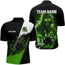 Load image into Gallery viewer, Black and Green Skull reaper bowling jerseys Polo, 1/4 Zip Shirt for Men Custom Bowling Team shirts NQS9279