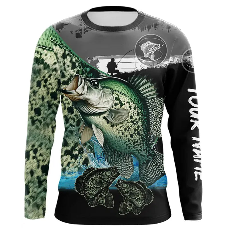 Crappie fishing green scales customize performance long sleeves Fishing shirts, Crappie fishing gifts NQS4794