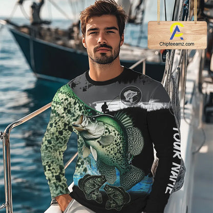 Crappie fishing green scales customize performance long sleeves Fishing shirts, Crappie fishing gifts NQS4794
