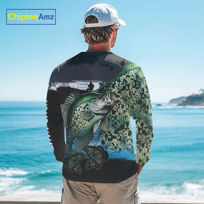 Crappie fishing green scales customize performance long sleeves Fishing shirts, Crappie fishing gifts NQS4794